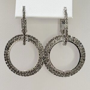 NWT Gray & Silver 2-in-1 Rhinestone Hoop Earrings